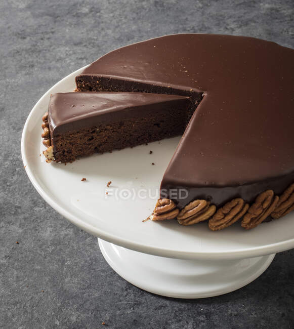 Schokolade Pektortorte auf Teller — Stockfoto