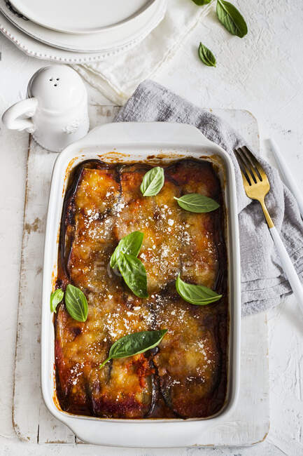 Close-up shot of delicious Eggplant parmigiana (Italy) — Stock Photo
