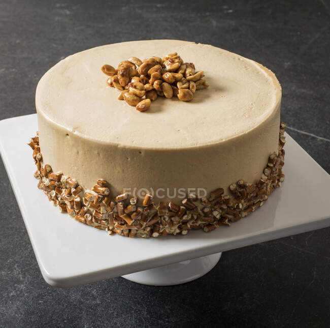 Pretzel cake on white plate — Stock Photo