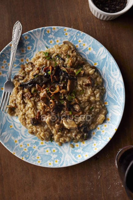 Gros plan de délicieux risotto aux champignons — Photo de stock