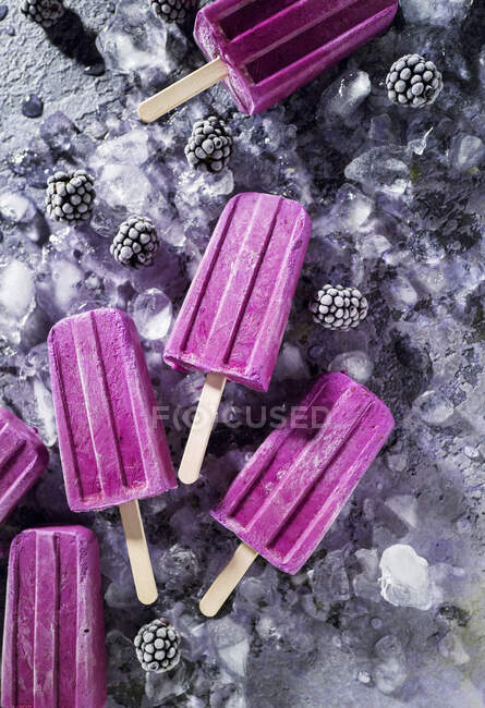 Homemade blackberry yoghurt popsicles — Stock Photo