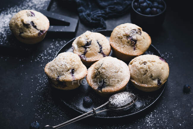 Vegan blueberry muffins, closeup shot — Stock Photo