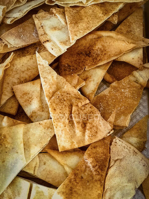 Pita bread chips, close up shot — Stock Photo