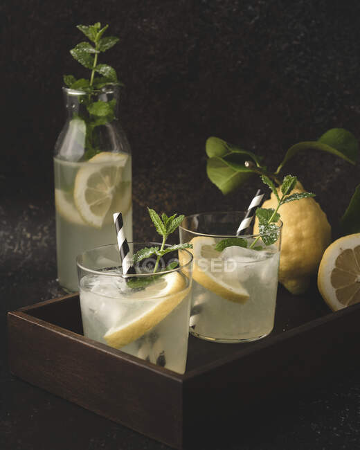Лимонад со льдом и мятой — стоковое фото