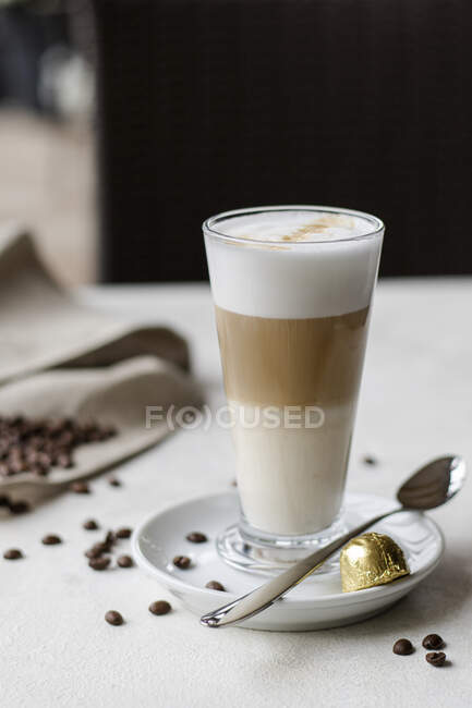 Close-up shot of Latte coffee - foto de stock