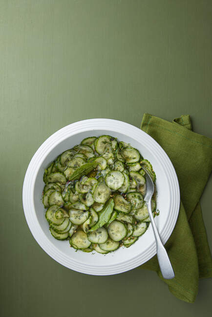 Sweet pickle cucumber salad with dill and mustard seeds — Stock Photo