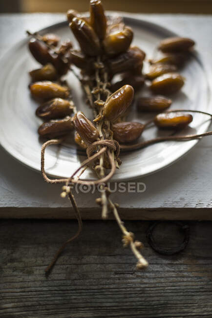 Date bunches on a plate — Stock Photo