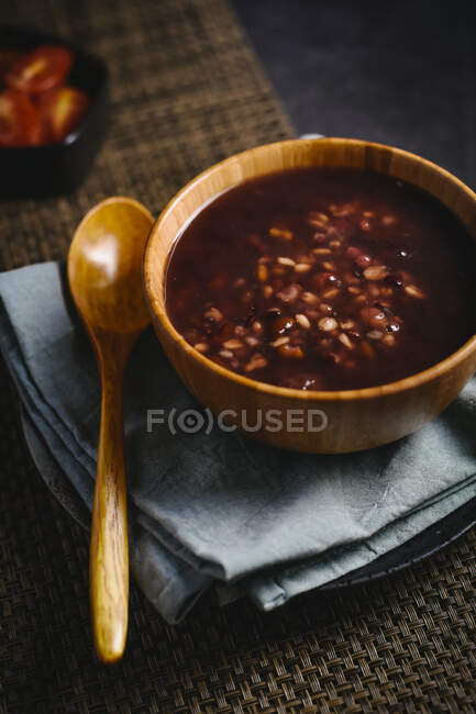 Sweet porridge with red mung beans — Stock Photo