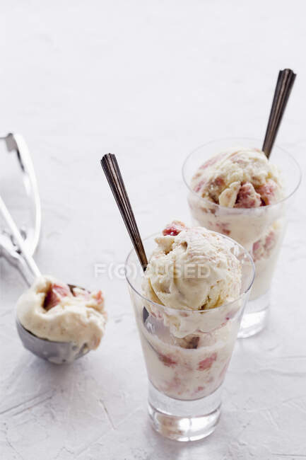 Rhubarb and vanilla ice cream — Stock Photo