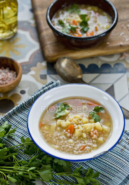 Polish krupnik, barley soup closeup — Stock Photo