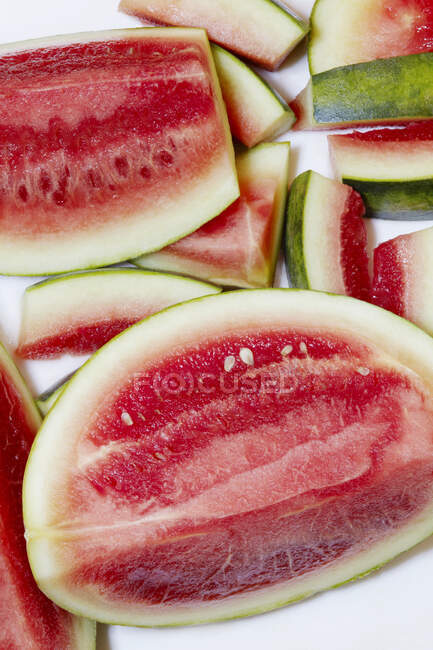 Fatias de melancia fresca, close-up quente — Fotografia de Stock