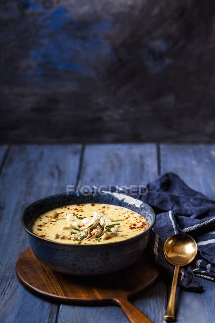 Confortante crema fatta in casa di zuppa di pollo con patate e porri — Foto stock