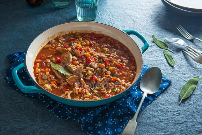 Pork and bean casserole with sage and tomatoes — Stock Photo