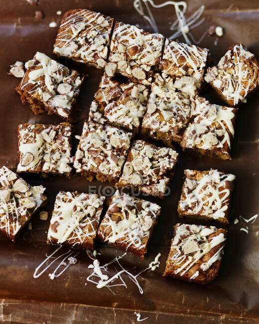Brownies with nuts, top view — Stock Photo