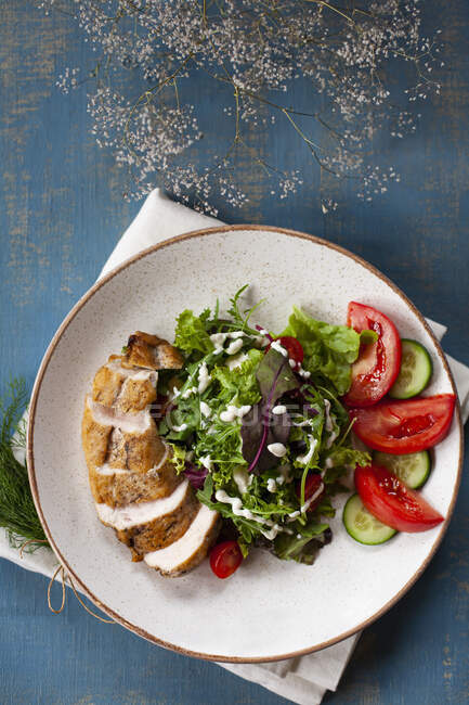 Close-up shot of delicious Healthy chicken salad — Stock Photo