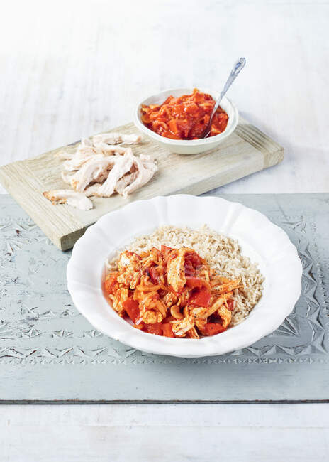 Mexican pepper chicken with rice — Stock Photo