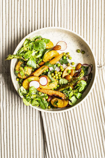 Spring salad with root vegetables, asparagus and peas — Stock Photo