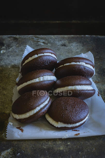 Whoopie pies on paper — Stock Photo