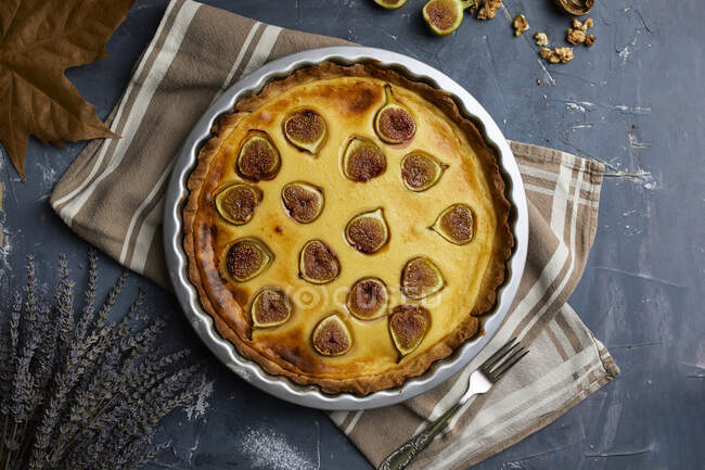 Крупным планом вкусный пирог со свежеиспечённой тушью из инжира — стоковое фото