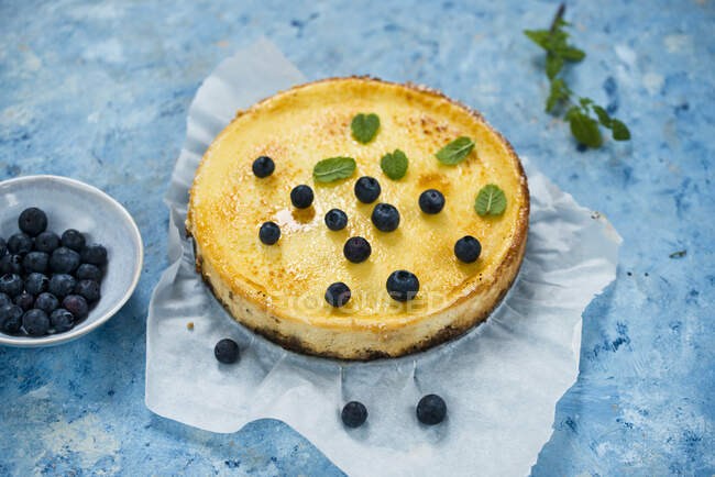 Creme brulee cheesecake with blueberry — Stock Photo