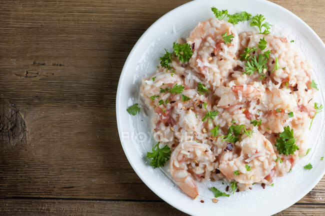 Coconut shrimp risotto, closeup shot — Stock Photo