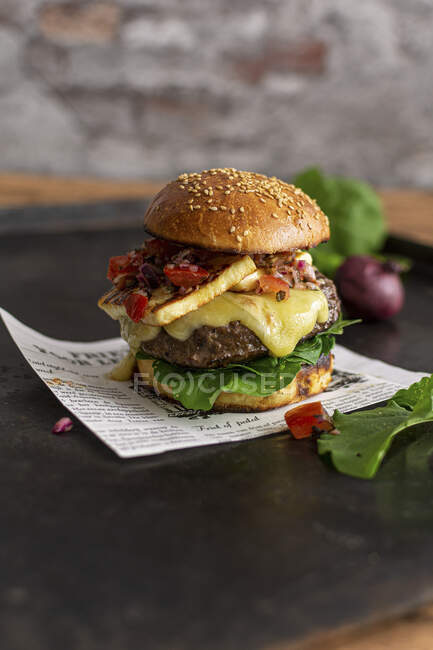 Magyu burger with halloumi — Stock Photo