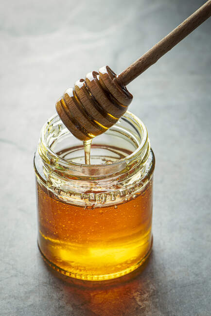 Honey in a jar close up — Stock Photo