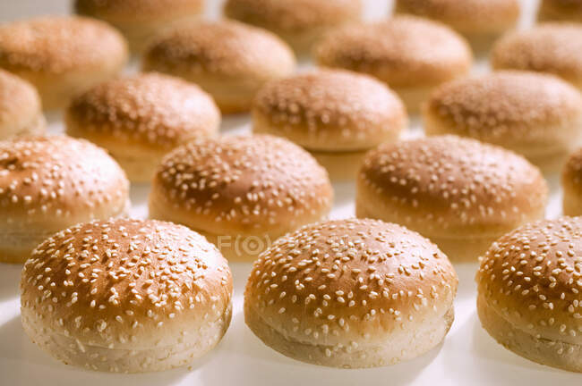 Bollos de hamburguesa con semillas de sésamo - foto de stock