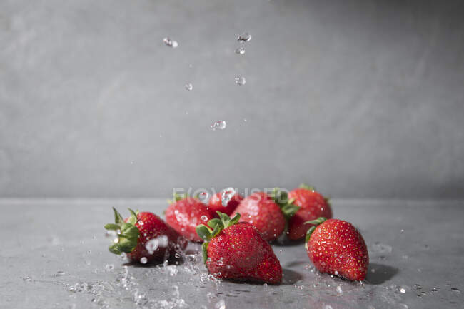 Erdbeeren mit Wassertropfen — Stockfoto