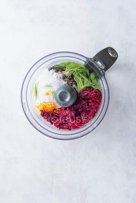 Gravlax marinade ingredients in a blender — Stock Photo