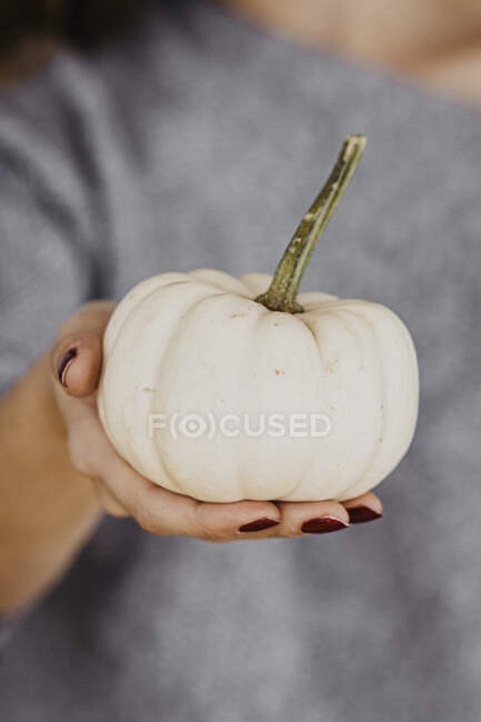 Woman holding a pumpkin in her hands — Stock Photo