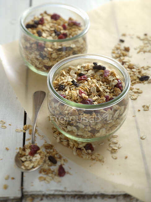 Fruit muesli with dried fruit and cashew nuts — Stock Photo