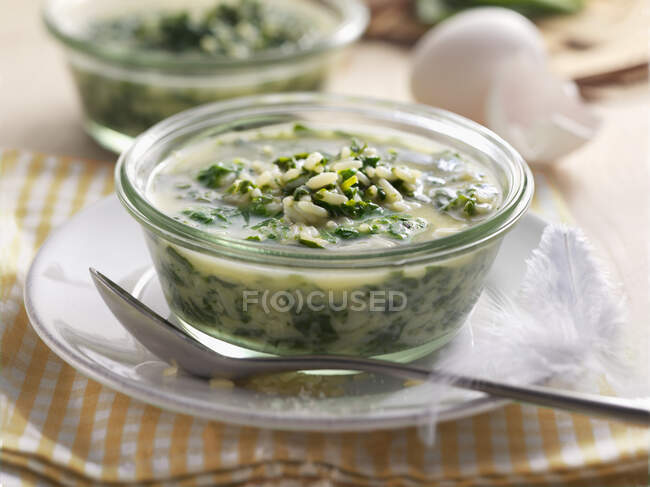 Spinach soup with rice — Stock Photo