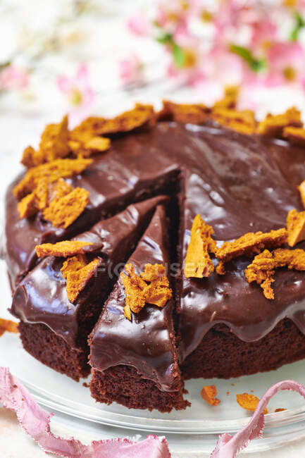 Chocolate Cake with Honeycombs — Stock Photo