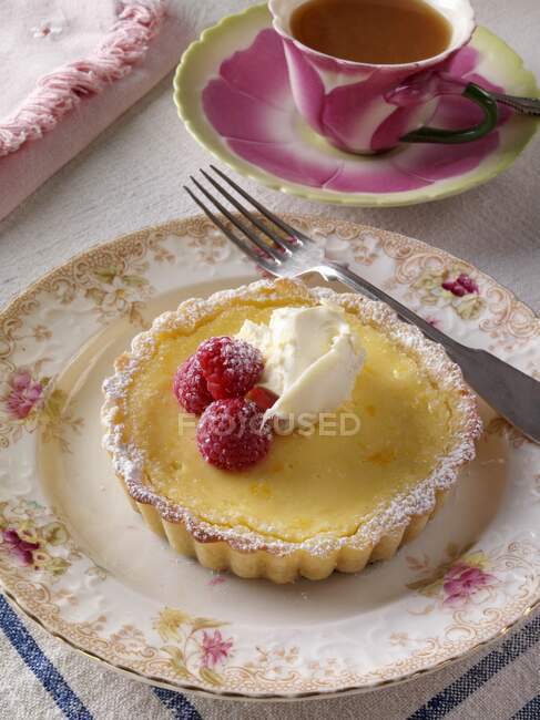 Індивідуальний лимонний пиріг крупним планом — стокове фото