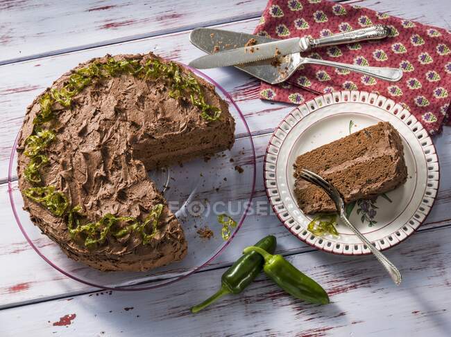 Primo piano di deliziosa torta piccante al cioccolato — Foto stock
