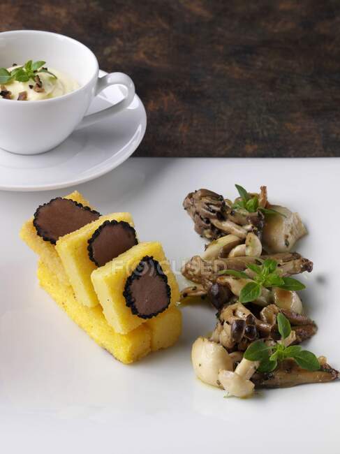 Polenta and truffles close-up view — Stock Photo