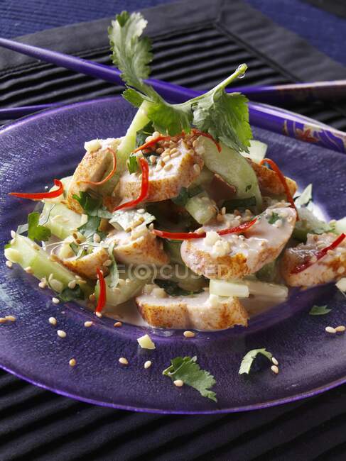 Une assiette de salade de poulet thaïlandais — Photo de stock