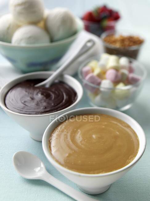 Ice cream sauces and toppings — Stock Photo