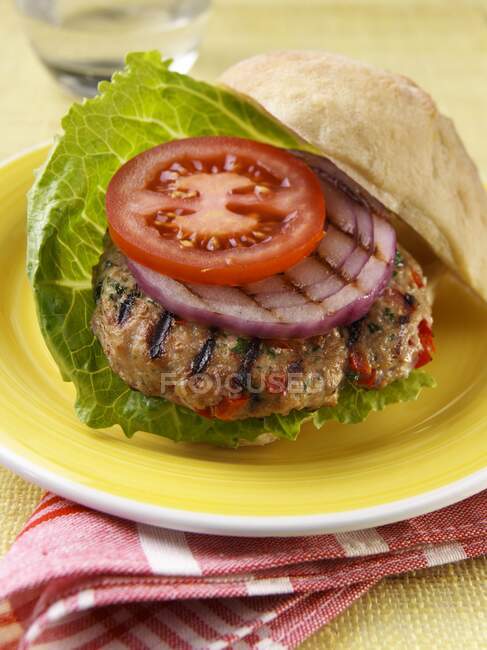 Fresh burger close-up view — Stock Photo
