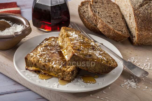 Coconut french toast close-up view — Stock Photo