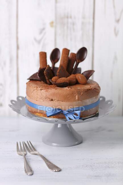 Primer plano de delicioso pastel de chocolate - foto de stock