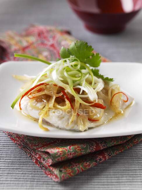 Malaysian steamed fish close-up view — Stock Photo