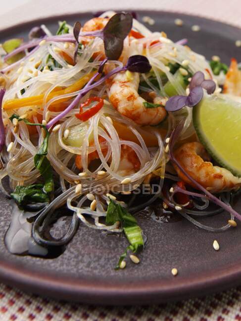 Glass noodles salad with shrimps and vegetables — Stock Photo