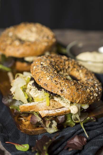 Turkey bagels with fennel and mayo — Stock Photo