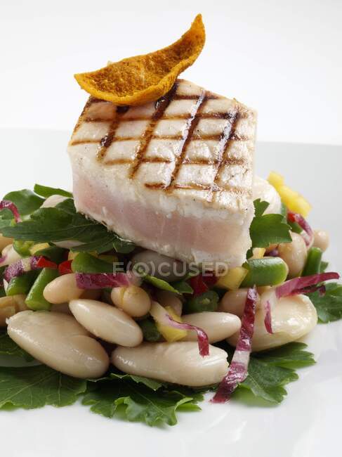 Swordfish and beans main meal — Stock Photo