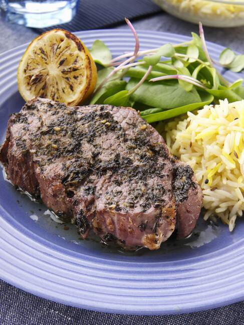 Coriander lamb steak close-up view — Stock Photo
