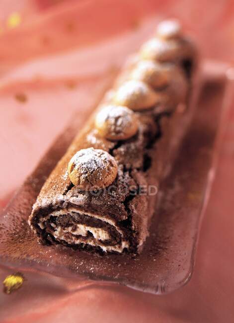 A whole chocolate roulade — Photo de stock