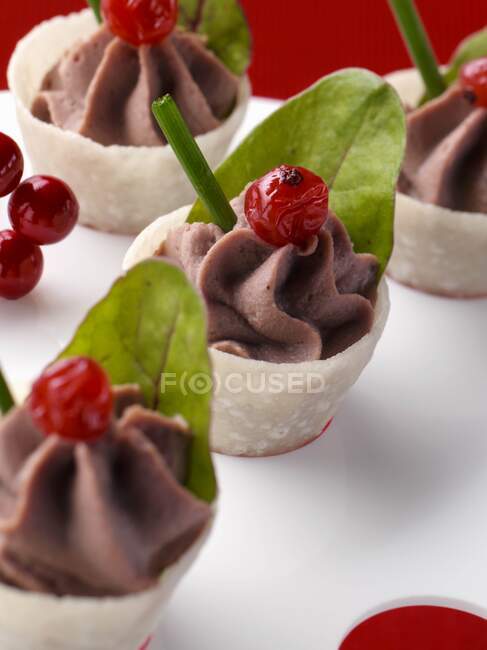 Chicken liver pate canapes gourmet editorial food — Stock Photo
