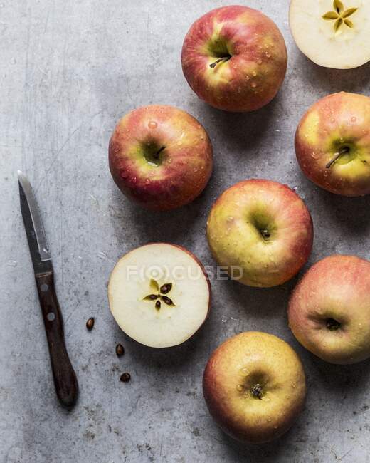 Fresh red-yellow apples with water droplets — Stock Photo